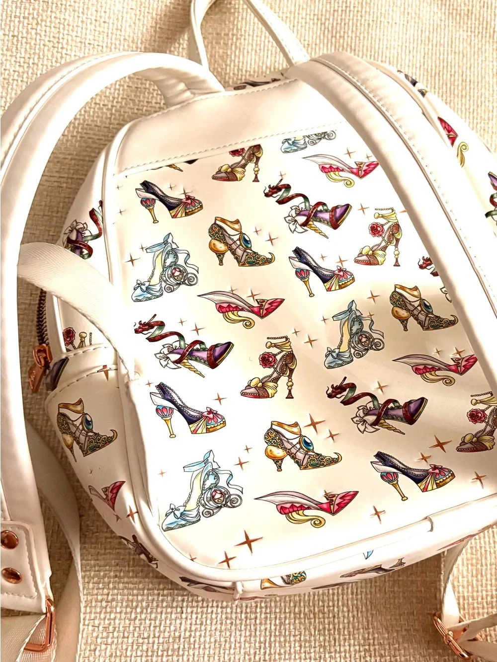 Loungefly White Mini Backpack with Multicolor Shoe Print